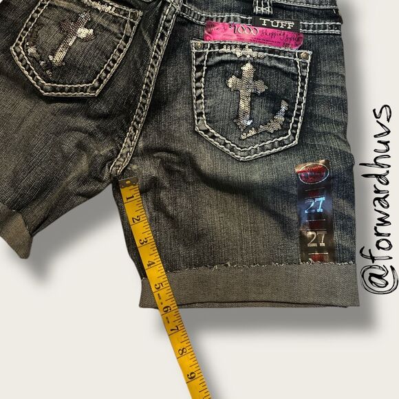 Cowgirl Tuff Crosses Shimmer Shorts Size 27 - Picture 5 of 9